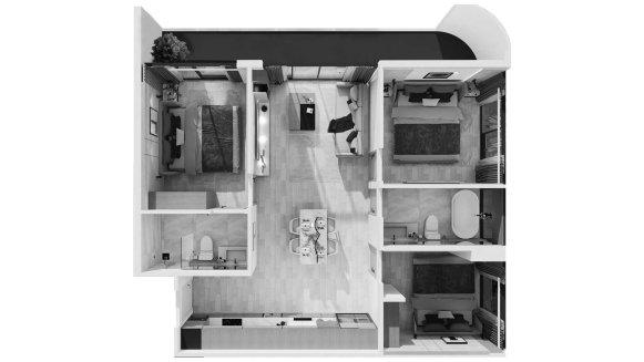 Планировка объекта 3 спальни в ЖК Wallaya Residence Nai Harn № 11028 (2D)